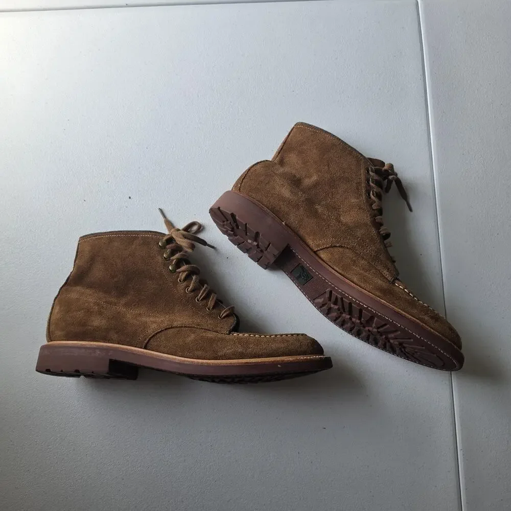 J Crew Kenton Pacer Suede Chukka Boots Mens 9.5 Brown Moc Toe Lug Sole Lace Up